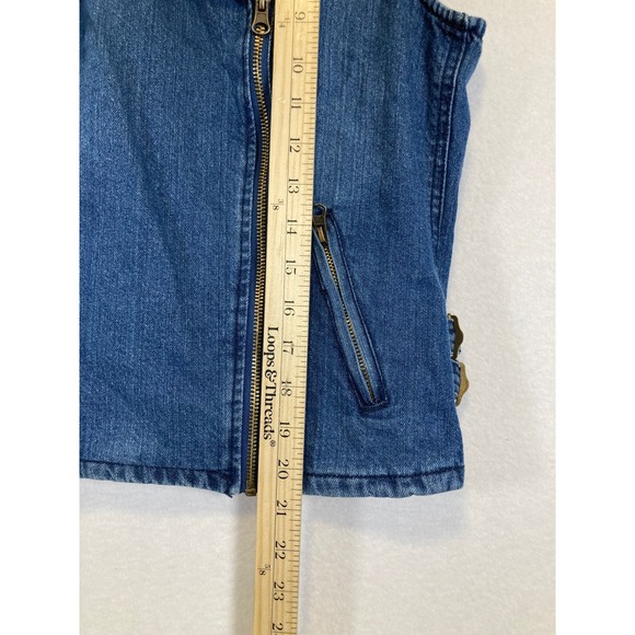 Kate & Mallory Denim Moto Vest Women Small Blue Asymmetrical Zip Side Buckles - Picture 8 of 9